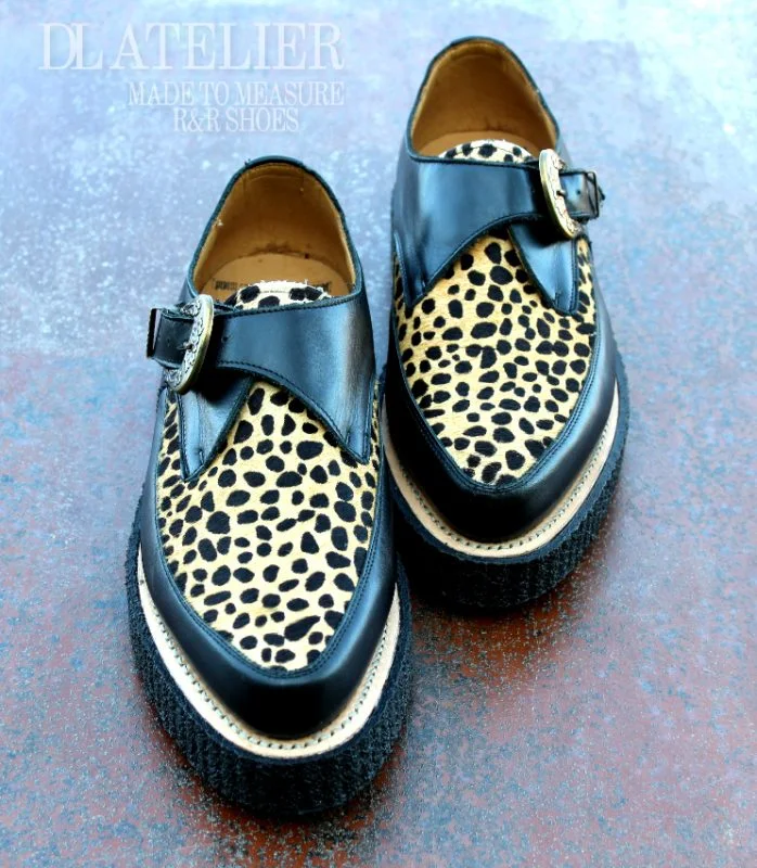Custom Creepers with animal-print hair-on leather