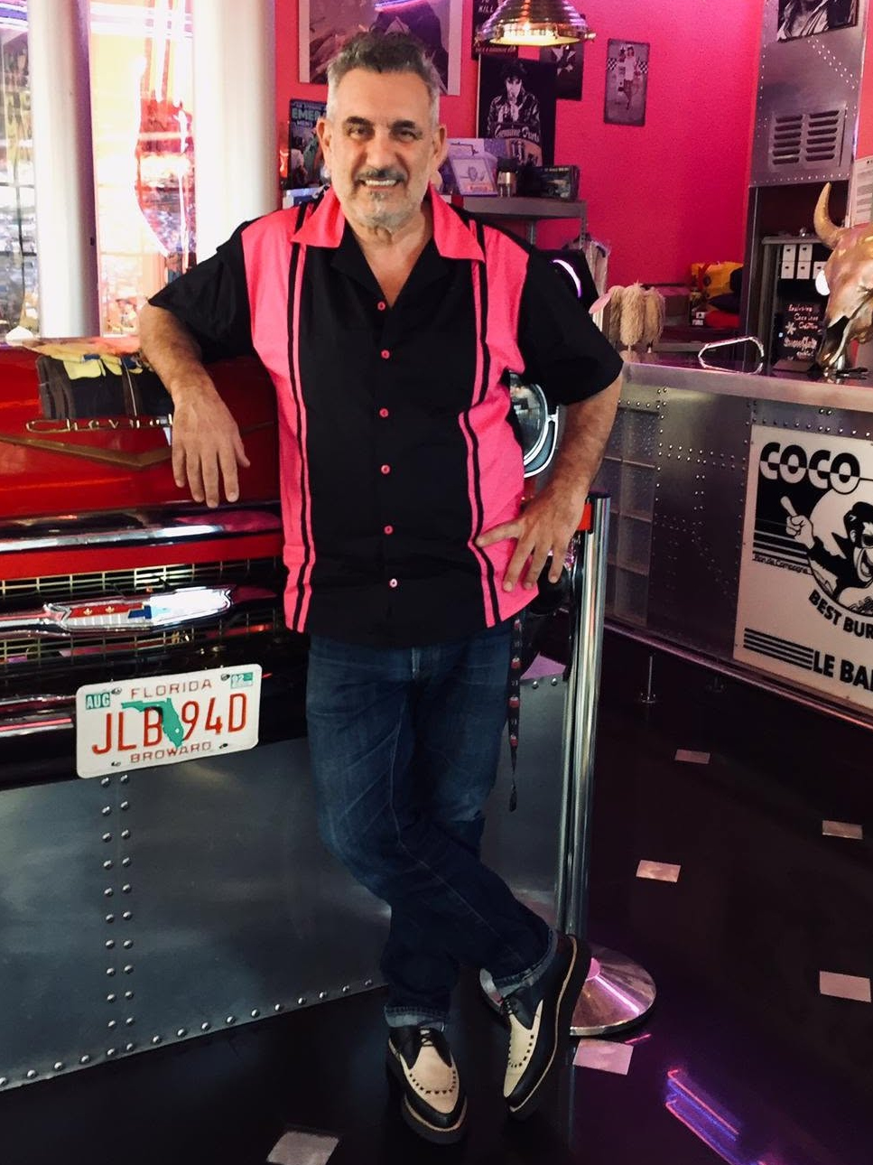 Jean Luc from France wearing black and white pointed creepers